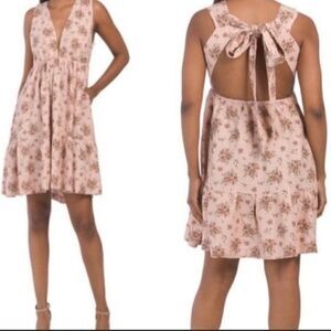 House Of Harlow 1960 Linen Blend Floral Halter Mini Dress Pink Large